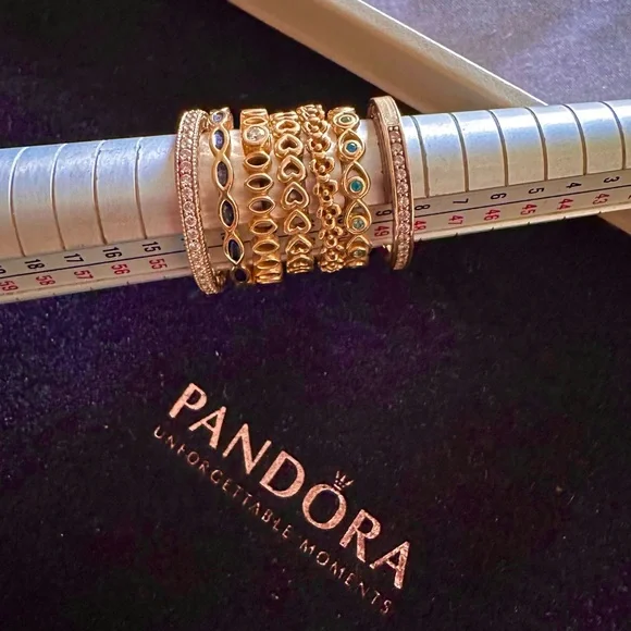 Authentic Pandora Retired Gold Rings G585 ALE Floral Eternity Ring - Picture 3 of 3